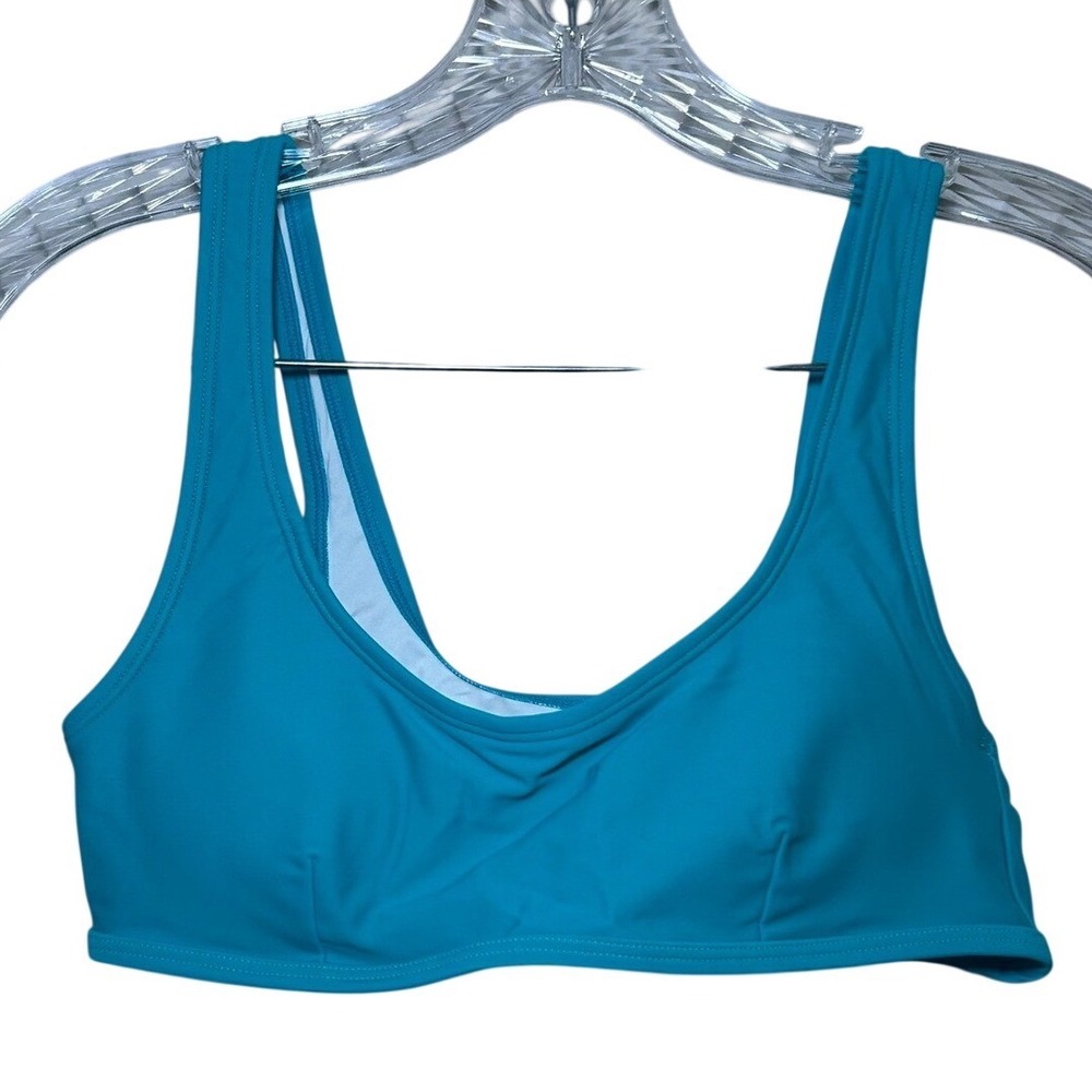Halara Womens Scoop Neck Bikini Top Teal Blue Padded Swim XS beach vacation